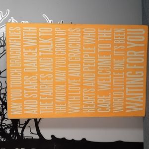 Sign Shelf Sitter Wall Art Wood Dragonflies Welcome New Baby Yellow NWT